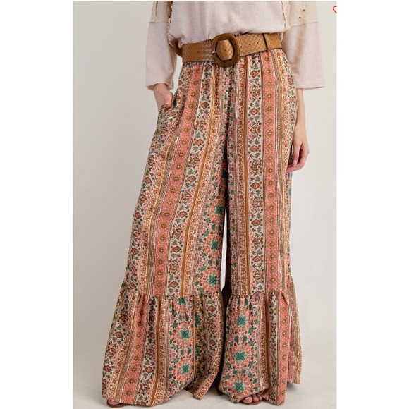 EASEL Printed Ruffle Wide Leg Pants Boho Western Size L NEW - Picture 5 of 6